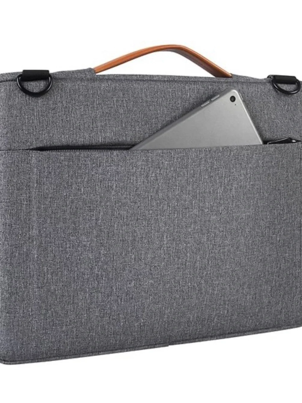 DOMISO Gray Laptop Messenger Bag with Black Strap and Brown Handle